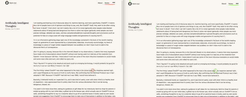 Side by side view of this webpage before and after minor CSS tweaks